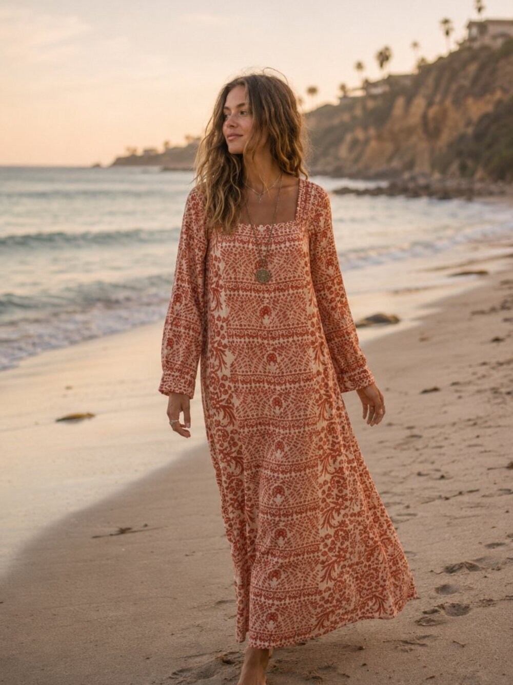 Vtg 1960s 1970s Indian Gauze Block Print Cotton Hippie Boho Elephant Maxi Dress